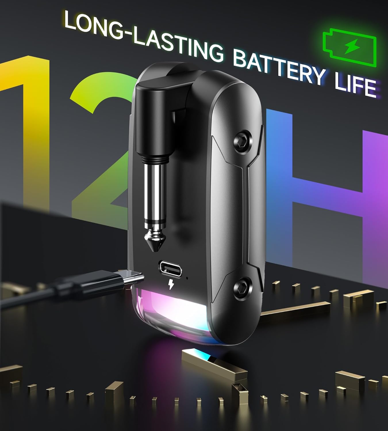 2026 Upgraded Version RGB Lighting Wireless Guitar System, 230-foot Transmission Distance Wireless Guitar Transmitter and Receiver, Guitar Wireless System for Guitars, Basses, Instruments (Black)