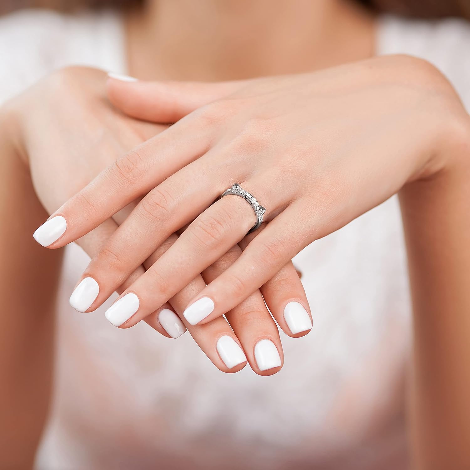 DZON 1/10CT TDW Round Diamond Accent Cat Ears Ladies Fashion Ring for Women (I-J,I2)