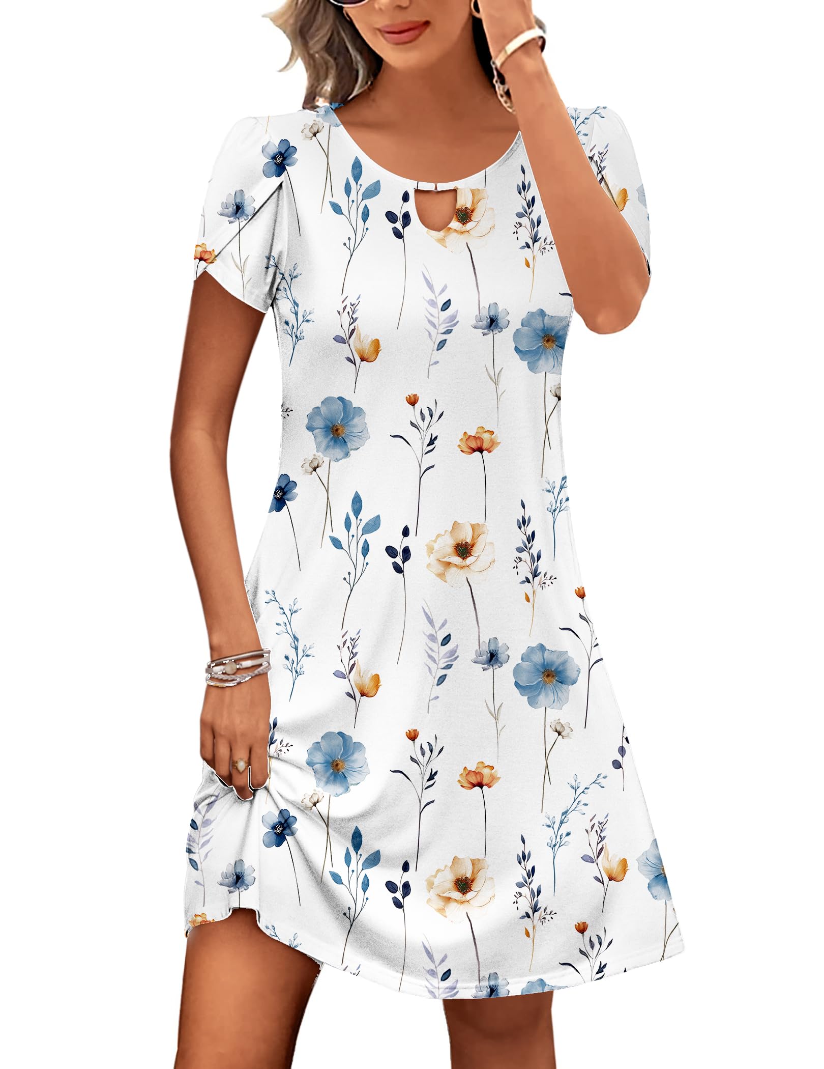 Zeagoo Women's Summer Round Neck Floral Shirt Dress Casual Casual Beach Dress Tunic Dress with Pockets
