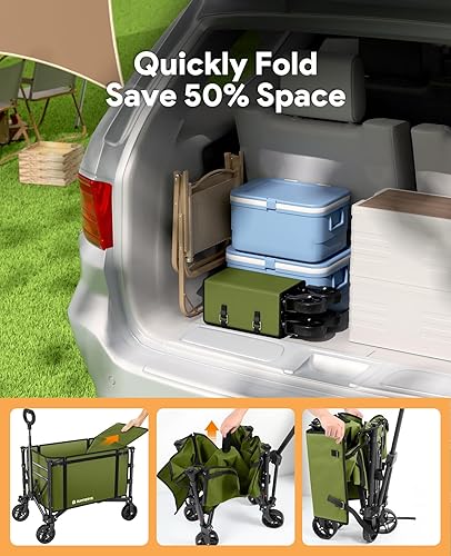 Miniatura 45 de Carro plegable 3 en 1 que se convierte en banco, carrito plegable de 220 libras con ruedas, carrito de compras de 120 L para comestibles, carrito