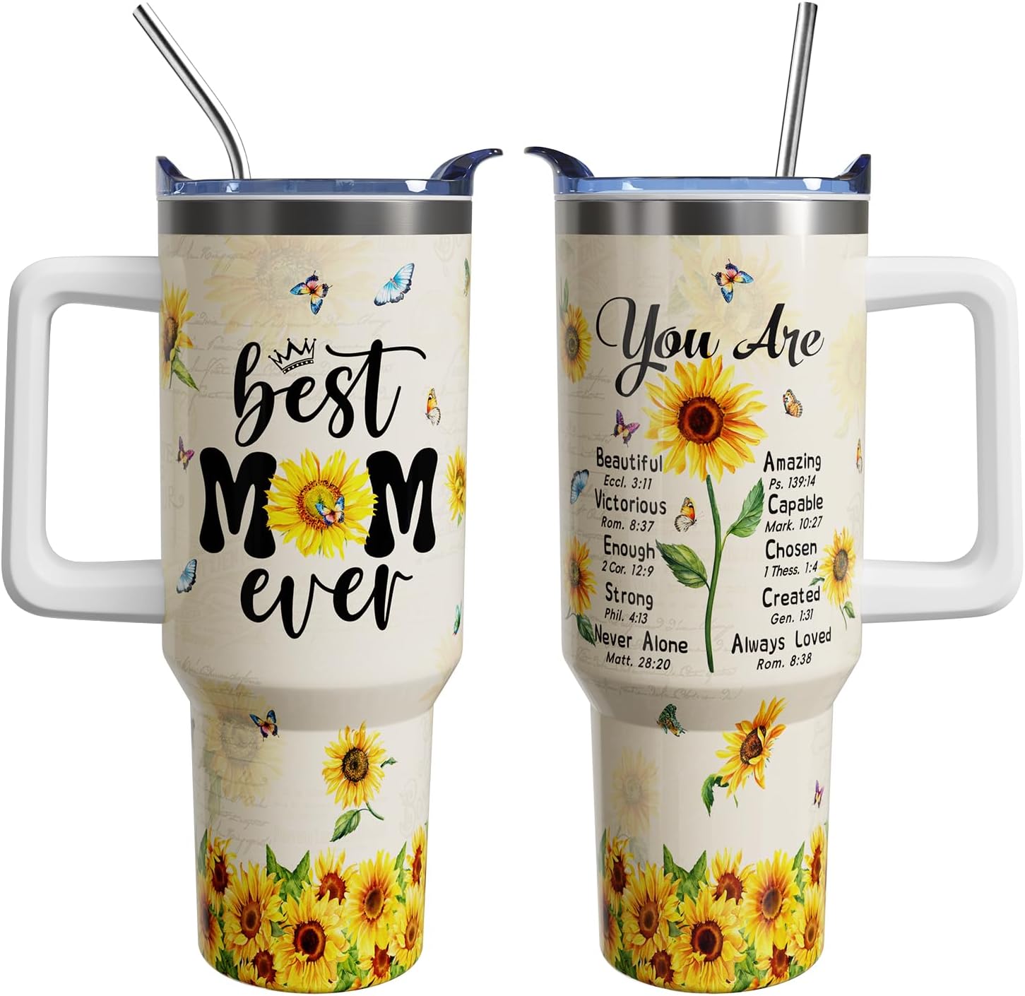 Mothers Day Birthday Gifts for Mom from Daughter Son, 40 oz Best Mom Ever Mother's Day Cup Tumbler with Handle Lid and Straw, Mama Gifts for Moms