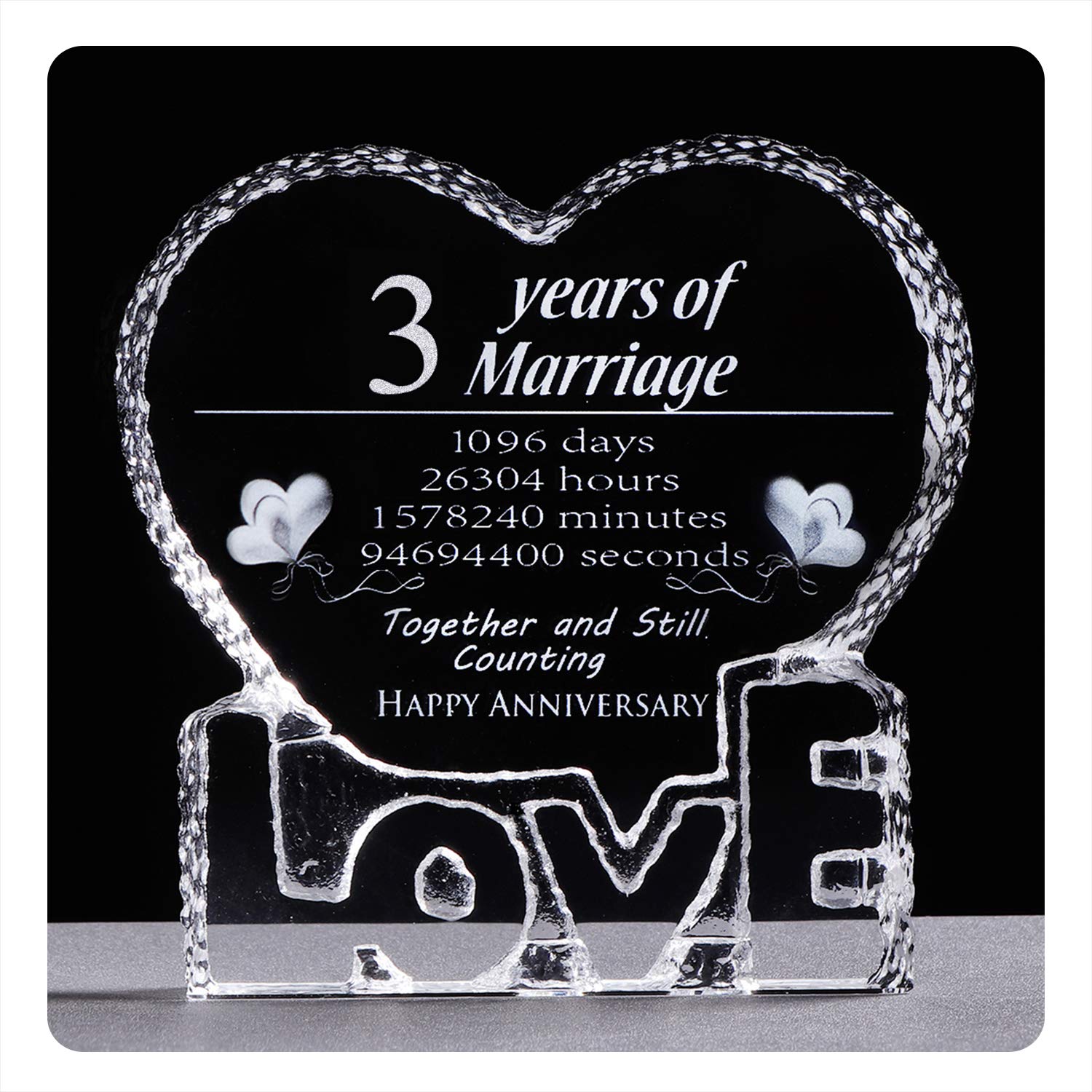 YWHL 3 Year 3rd Wedding Anniversary Crystal Paperweight Sculpture Keepsake Gifts for Her Wife Girlfr