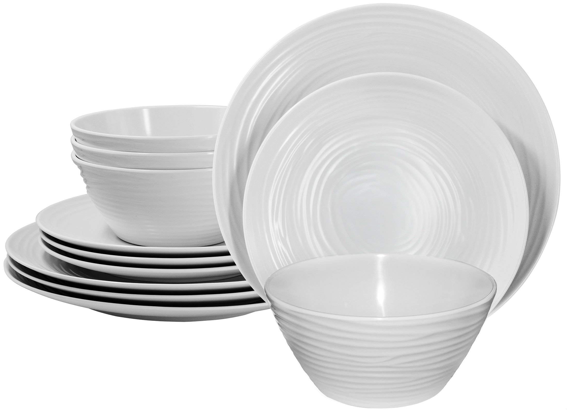 Mikasa Swirl White 36pc Bone China Dinnerware Set, Service for 6 Dinnerware Sets