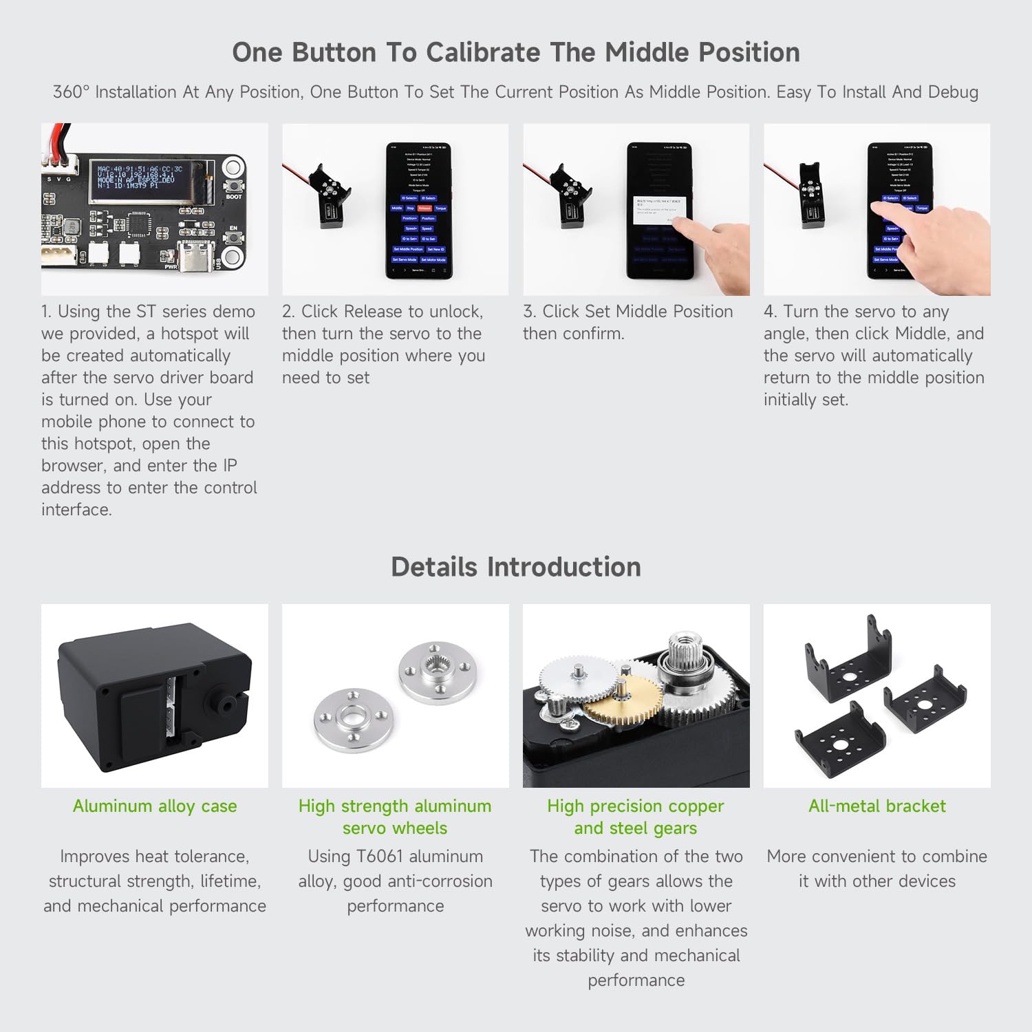 Waveshare 30 kg.cm ST3235 Serial Bus Servo, High Precision and Large Torque, Aluminium Alloy Case, with Programmable 360 Degrees Magnetic Encoder, Multiple Operation Modes Switchable