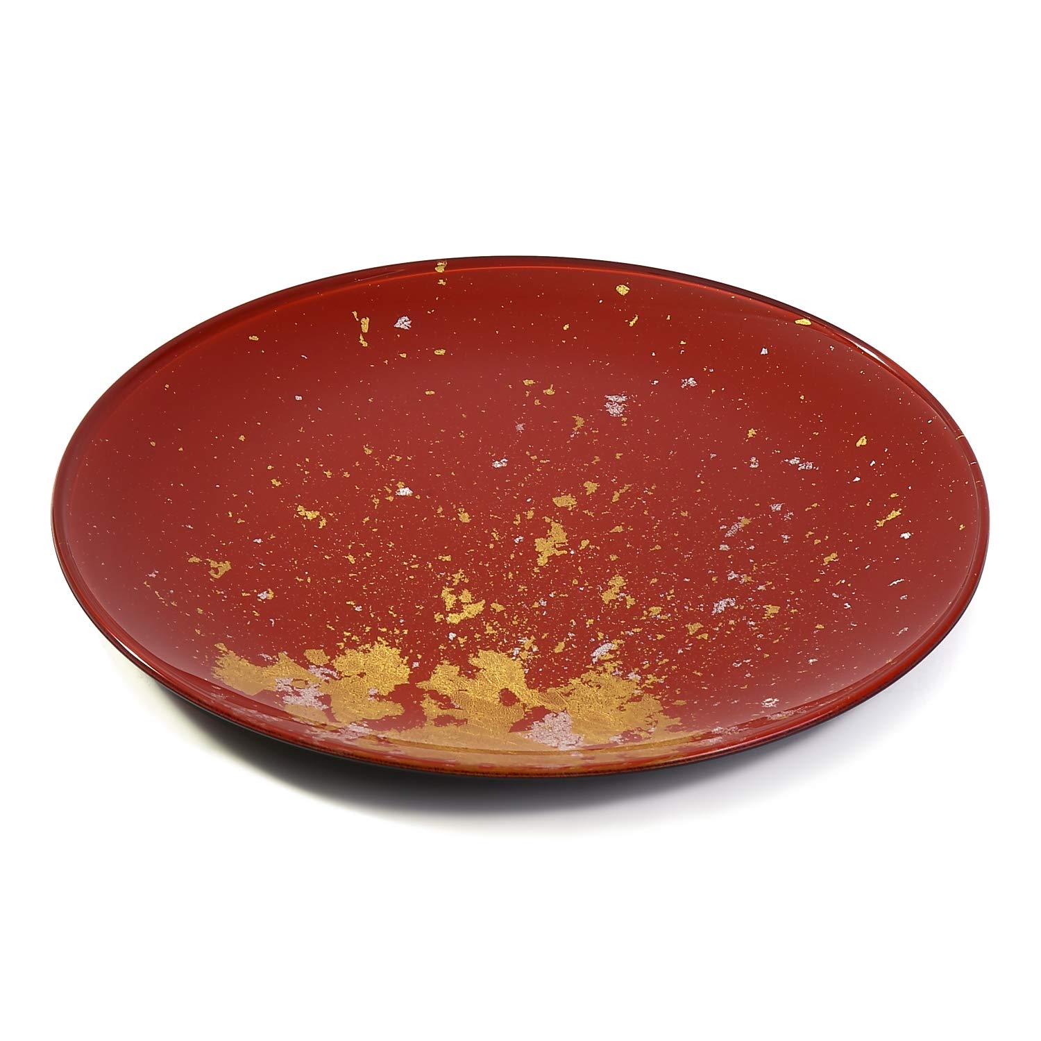 Syosaku Japanese Urushi Glass Flat Dinner Plate Φ11-inch Vermilion with Gold Leaf, Dishwasher Safe, Flat Dinner 11-inch (28cm) - Image 3