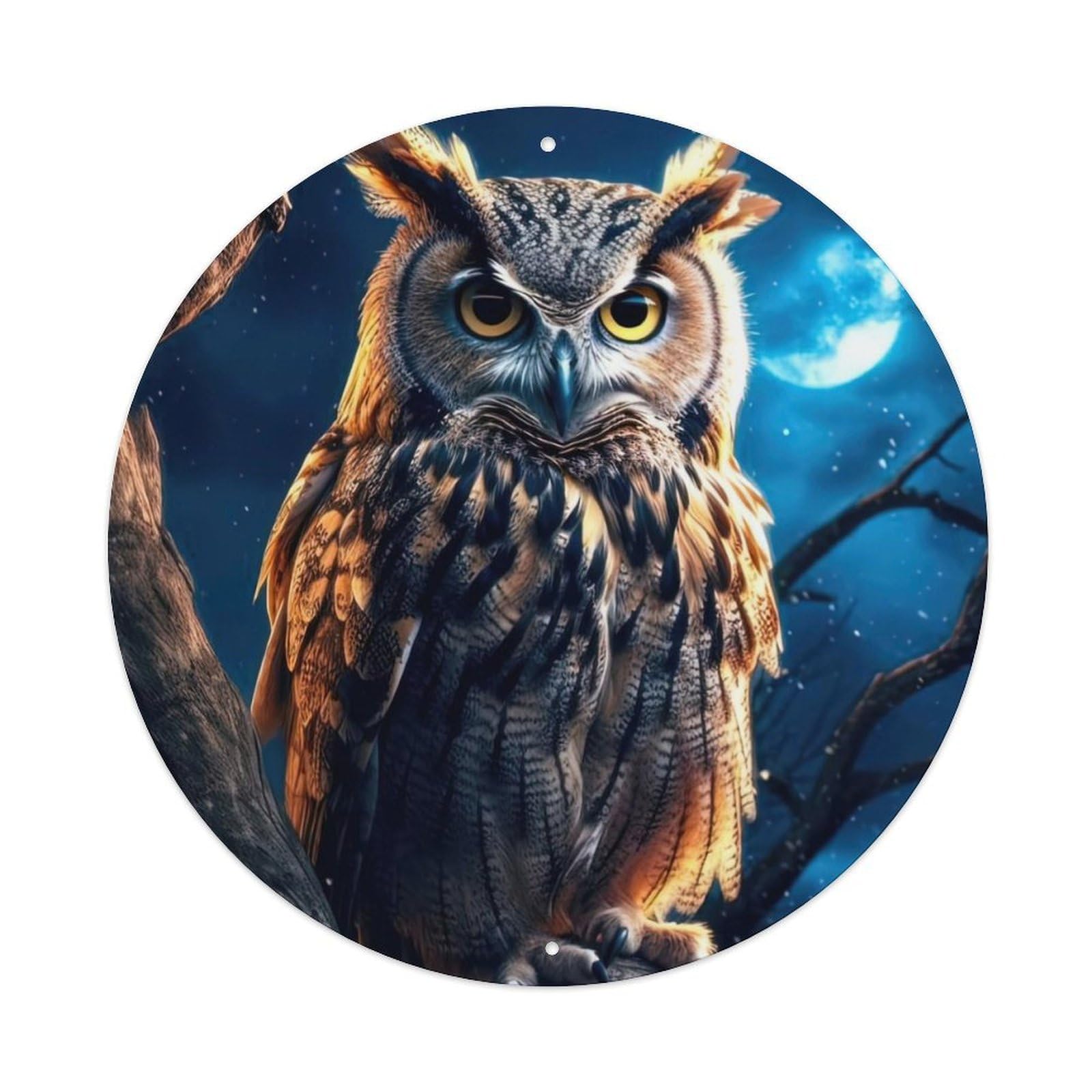 Animal Owls Under The Moon Artwork Metal Tin Sign