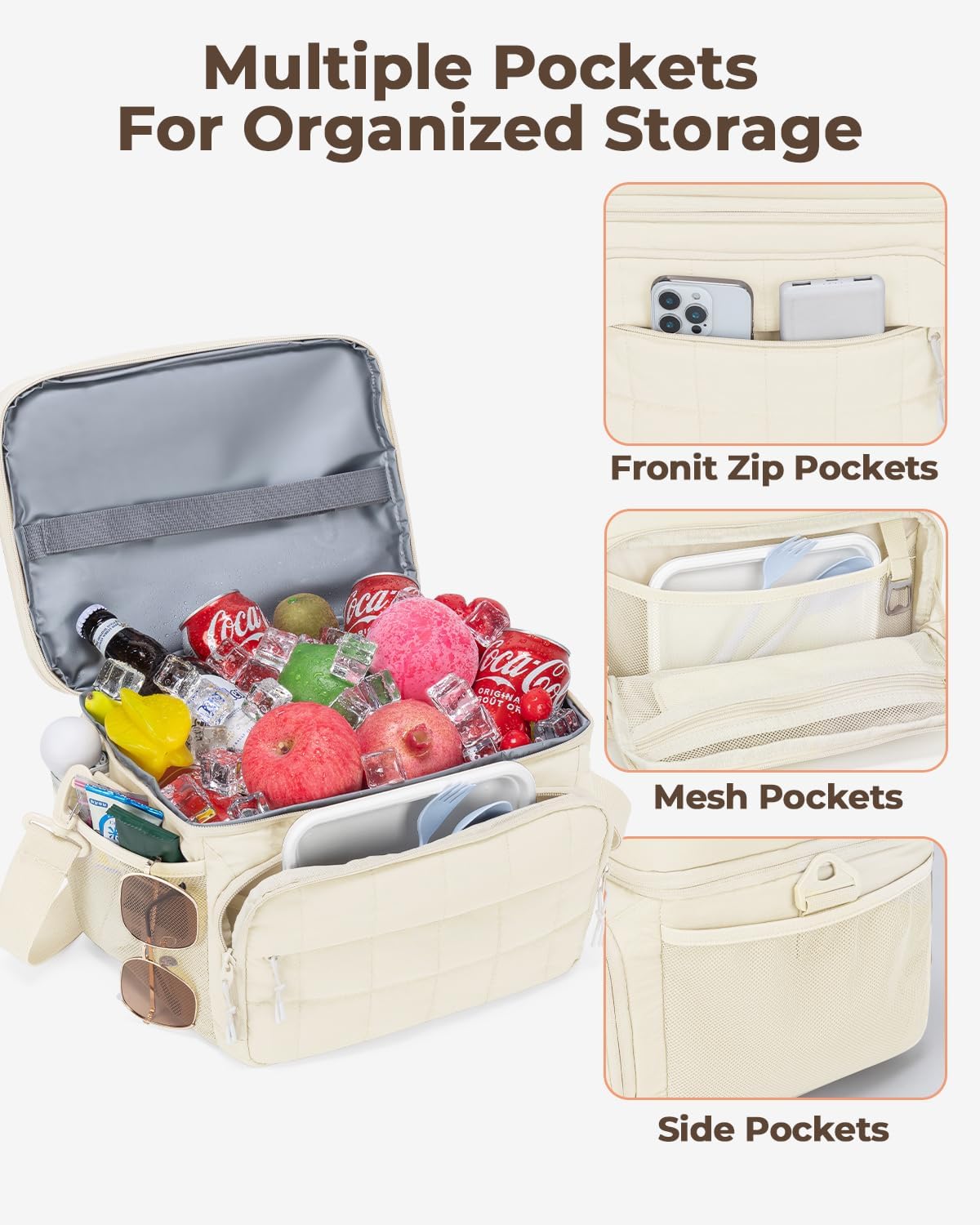 Puffer Cooler Bag 32 Cans Insulated Soft Sided Cooler Double Deck Collapsible Lunch Box for Picnic, Beach, Hiking, Camping, Work, Travel