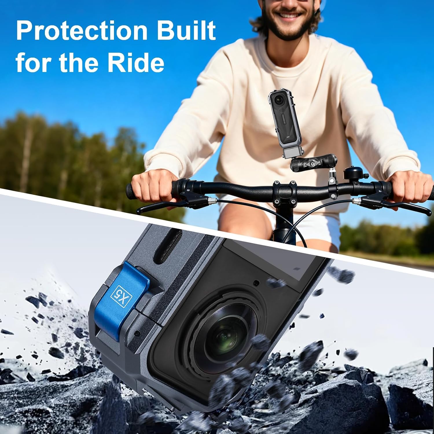 Metal Camera Cage for Insta360 X5, Aluminum Alloy Protective Frame with Silicone Lens Cover, 2 Cold Shoe Mounts, Built-in 1/4" Screw Mount