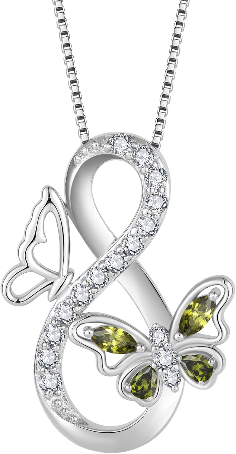 Infinity Butterfly Necklace for Women 925 Sterling Silver Birthstone Pendant Necklace Birthstone Jewelry for Her