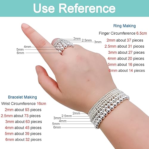 Miniatura 6 de 100 piezas de cuentas de bola redonda de plata de ley 925 genuinas de 2 mm, diminutas cuentas espaciadoras para joyería, cuentas sueltas para hacer