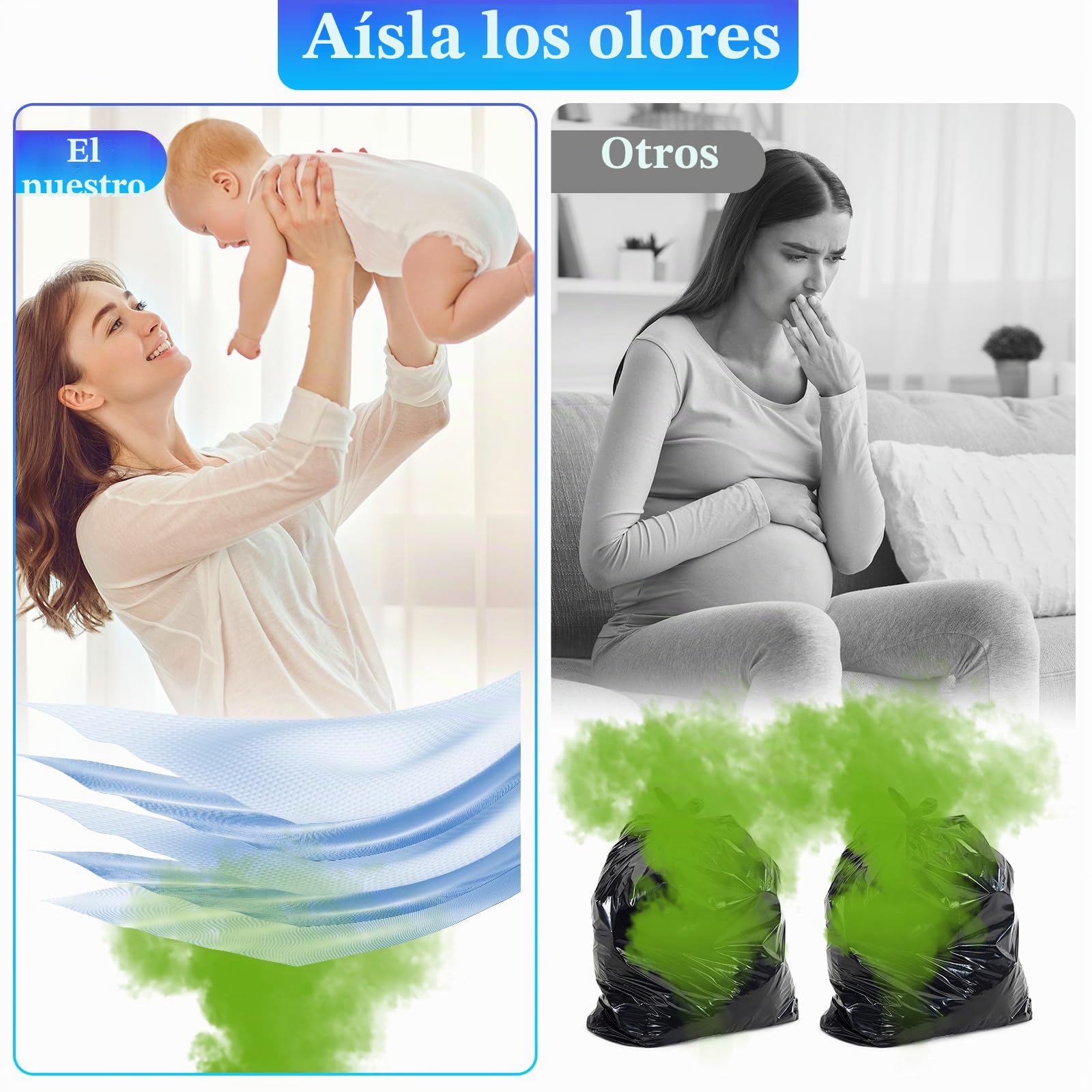 12 Piezas Recambios Contenedor de Pañales, 4.5M Bolsa de Relleno para Papelera Pañales Bebe, Anti-Olor Engrosada, Compatible con Angelcare, Tommee Tippee, LitterLocker
