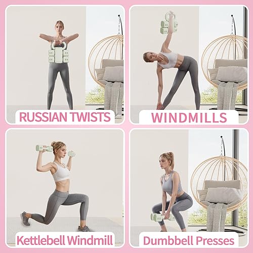 Miniatura 9 de Juego de pesas rusas ajustables, juegos de pesas rusas 4 en 1 (5.5 libras, 7.7 libras, 9.9 libras, 12.1 libras) para mujeres, juego de 2 mancuernas