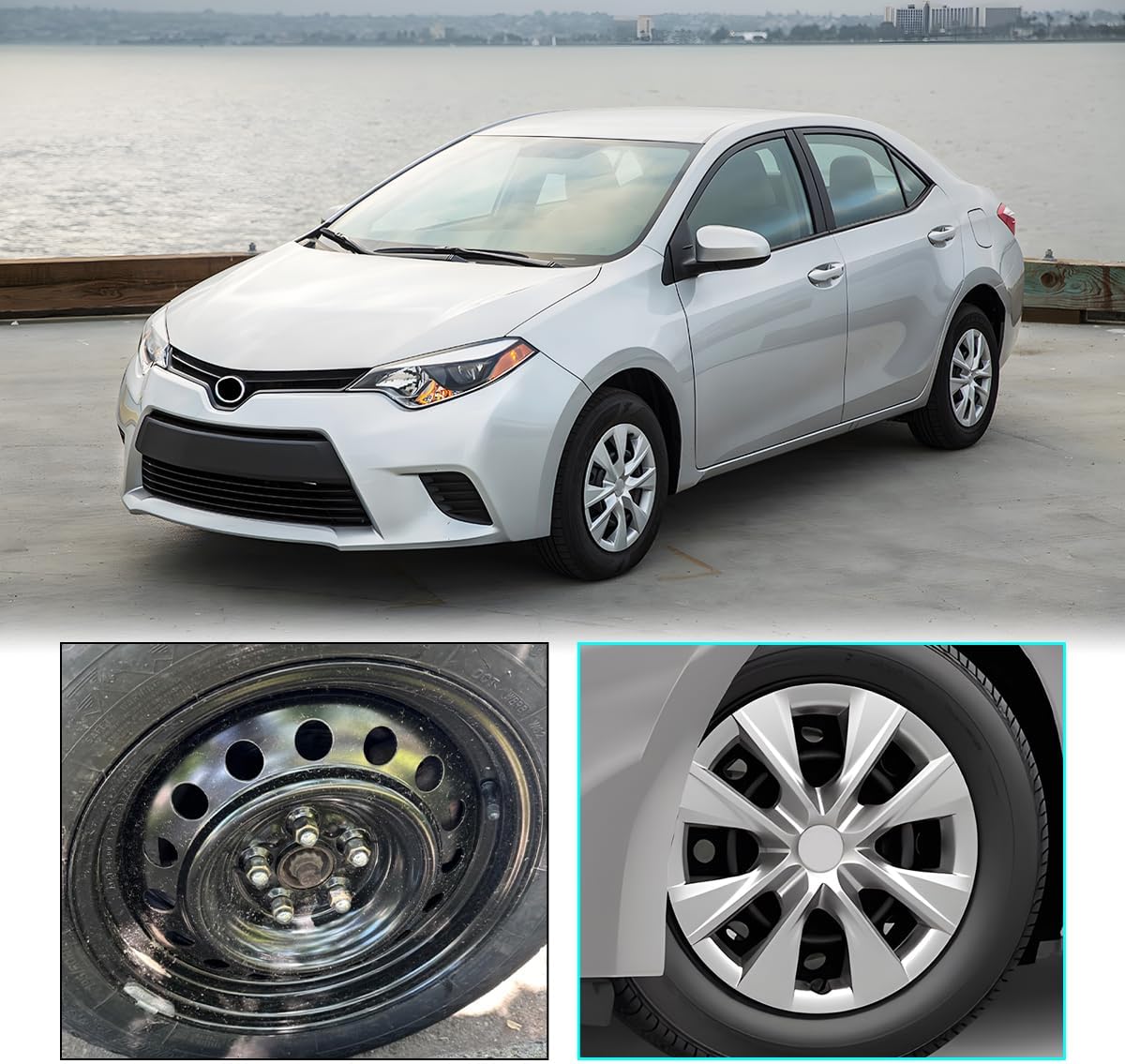 15" Hubcaps Wheel Covers Fit for 2009-2019 Toyota Corolla, R15 Wheel Rim Cover Replacement Exterior Accessories Snap On Steel Wheels, 15-Inch Hub Caps Set of 4, PP Material, Silver Lacquer