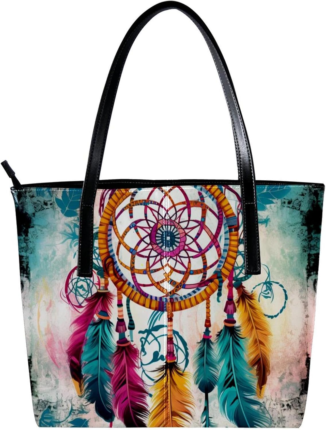 [YTYVAGT] 女性用財布、トートバッグ美学、レディーストートハンドバッグ,民族の葉色のドリームキャッチャー