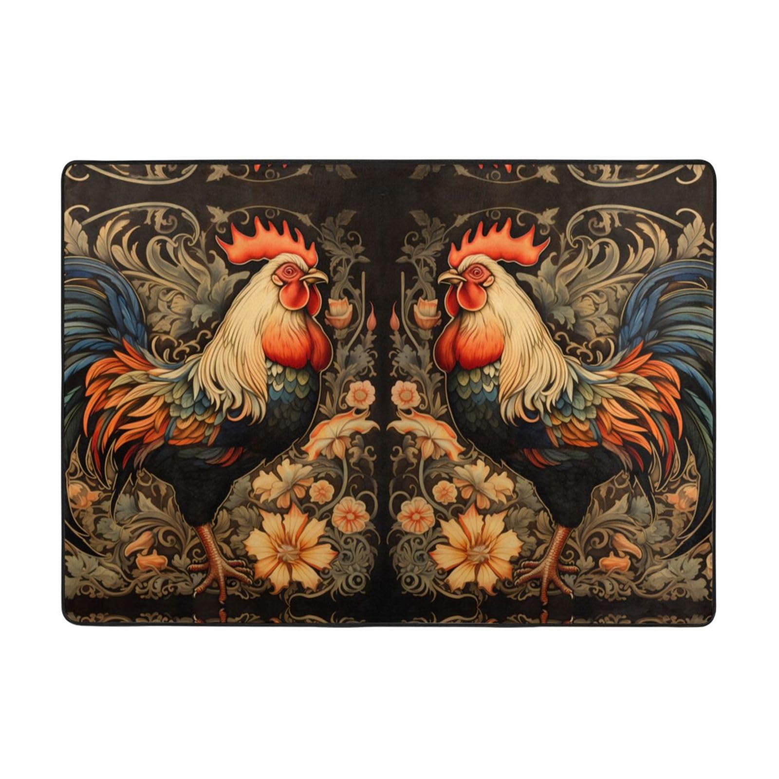 Tapis motif coq grand format pour réchauffer l'ambiance du salon