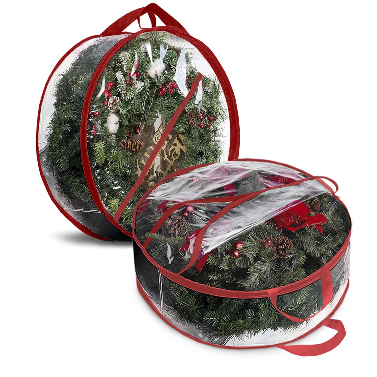 ProPik Christmas Wreath Storage Bag 30" - 2 Pack Clear Christmas Wreath Storage Container - Garland Holiday Artificial Wreath Storage Holder - Water