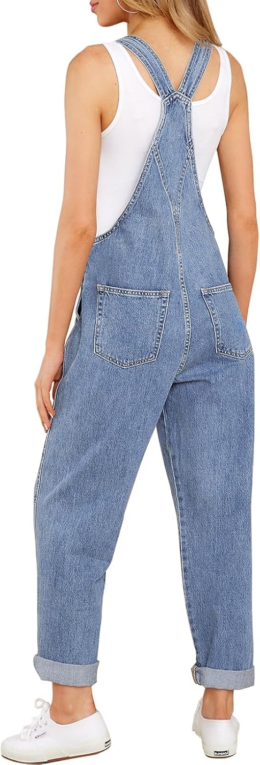 Vetinee Womens Classic Adjustable Straps Pockets Denim Bib Overalls Jeans Pants - Image 2