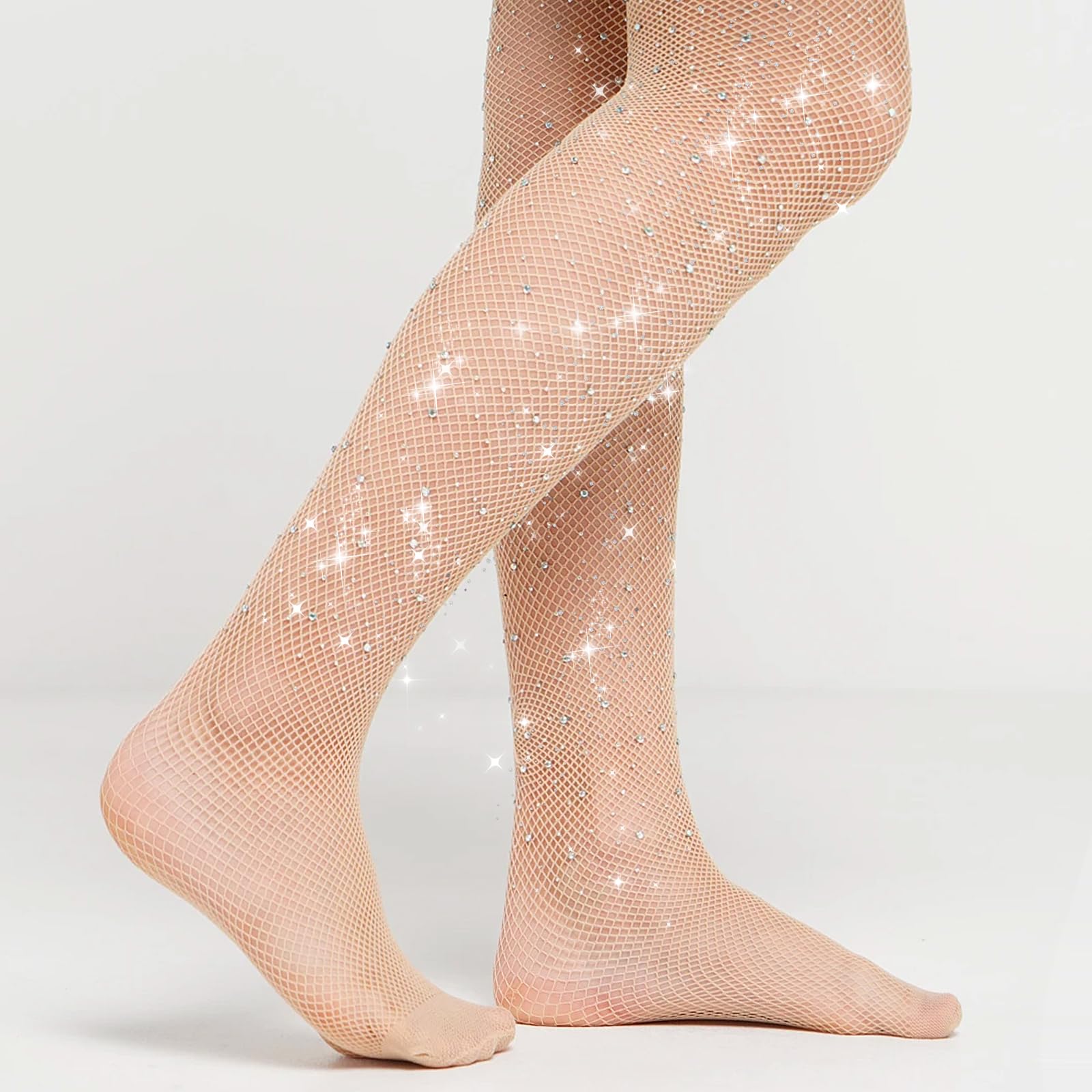ElevateTech Medias de Red para Mujer, Collants de Cintura Alta de Red en Tono Brillante Color Piel para Baile, Carnaval, Fiesta, Banquete, Espectáculos, Regalos