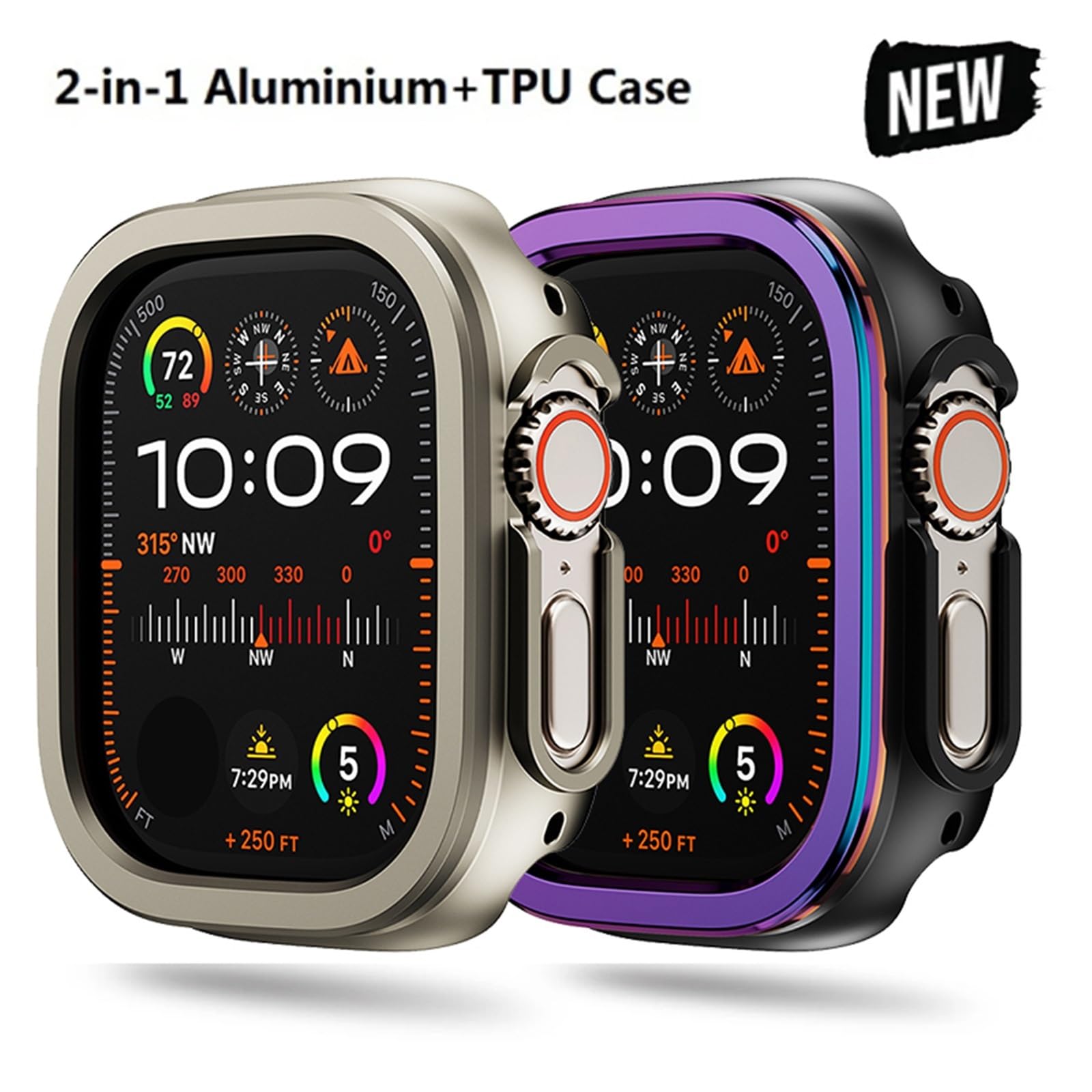 CZKE 2-in-1-Schutzhülle aus Aluminiumlegierung und TPU für Apple Watch, 49 mm, 45 mm, 41 mm, Metallschutz für iWatch Ultra 2, Serie 9, 8, 7, 44 mm, Grau