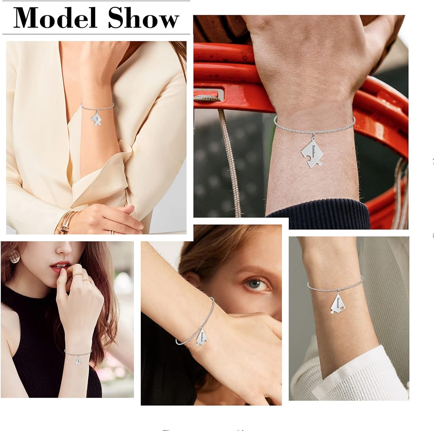 BAUMA AUTO Personalized Best Friend BFF Friendship Bracelet Puzzle Pieces Bracelet Set for 3/4/5/6/7/8 Pieces Matching Bracelet Custom Name Bracelet Sets
