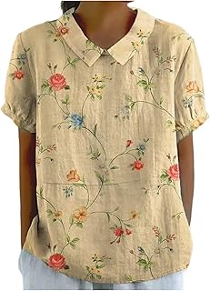 2025 - Camiseta Mujer Cuello Redondo Casual Estampado Manga Corta Blusa Botones Plisado Tops Ropa de Maternidad