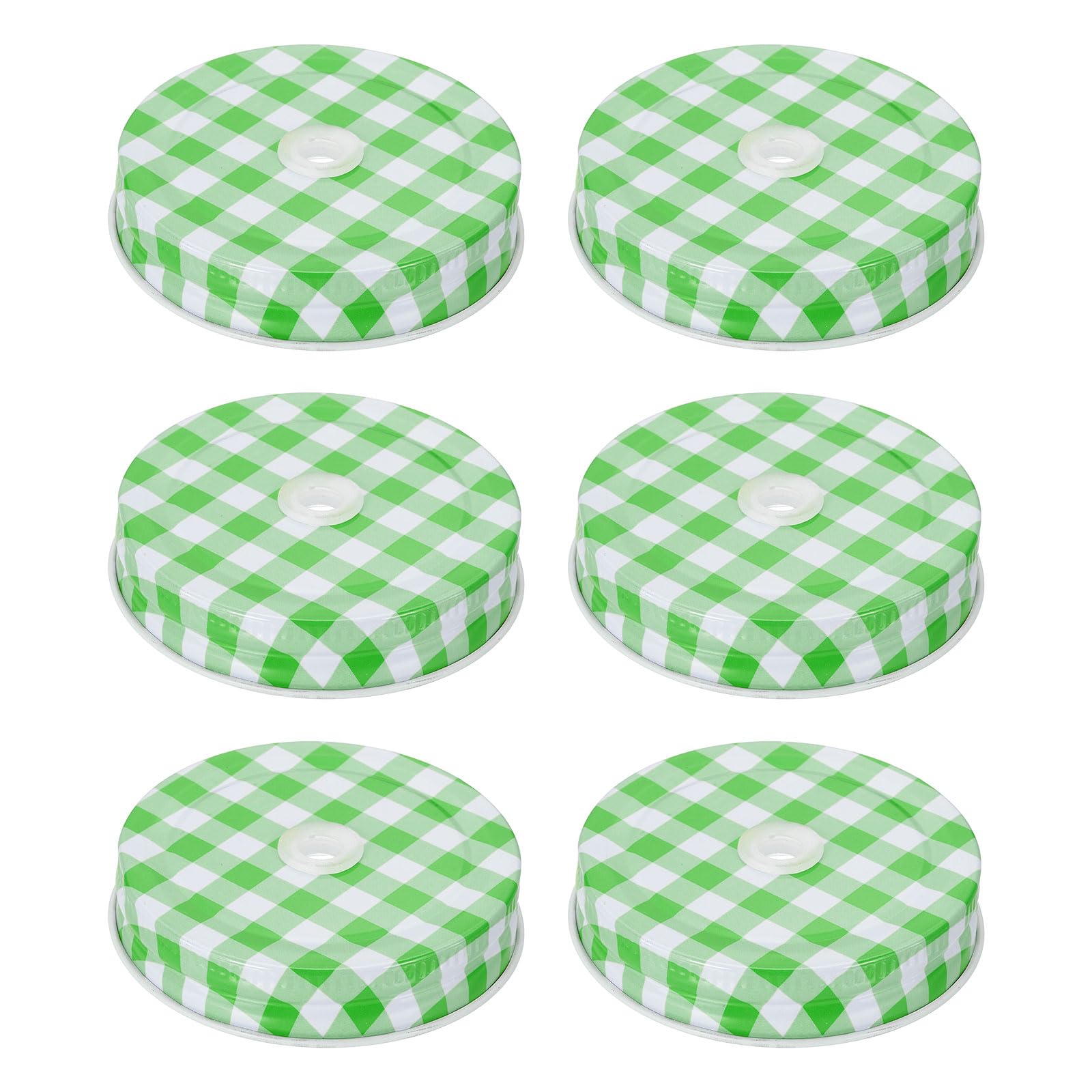 Couvercle bocal paille pour pique-nique et goûter enfant vichy vert 70mm