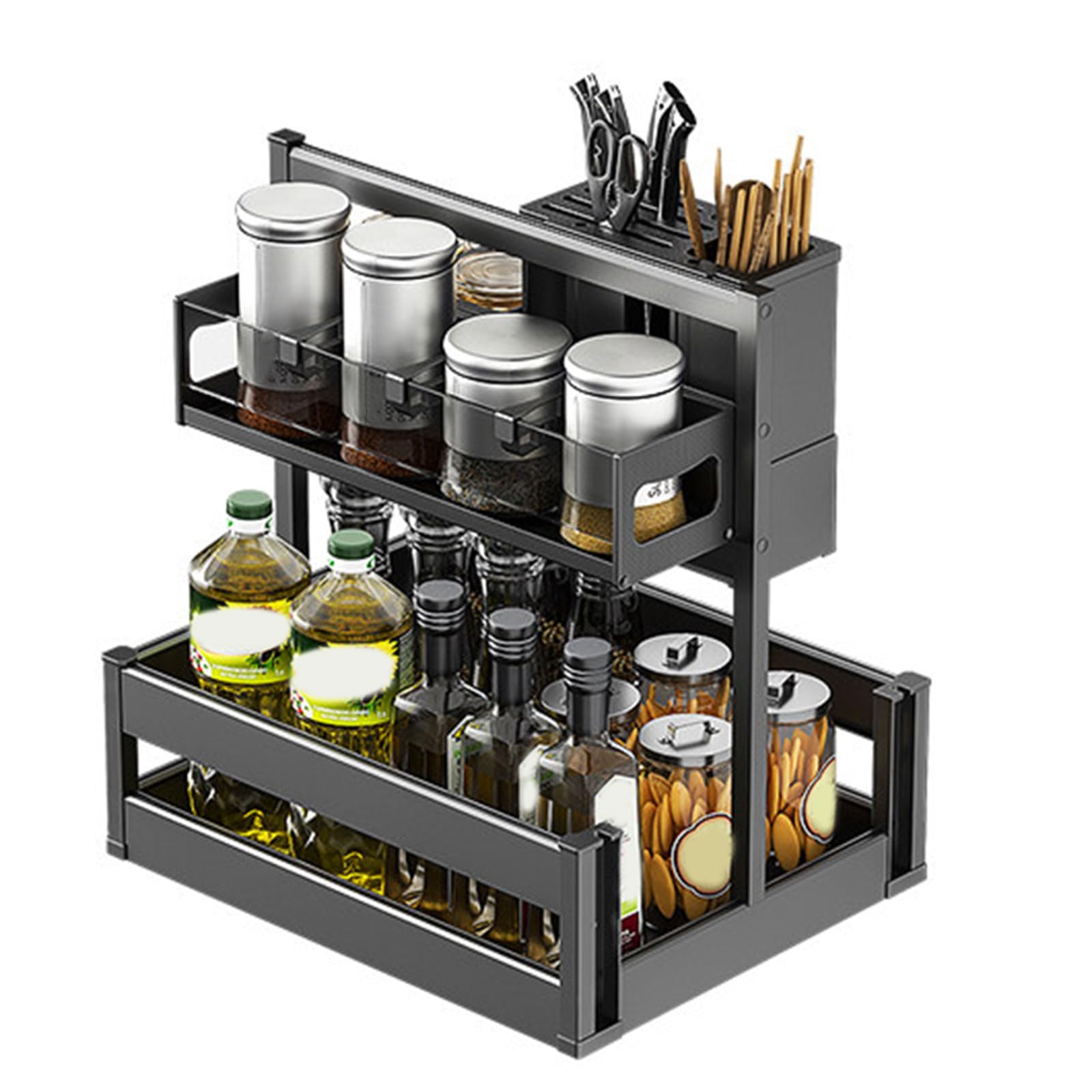 Organizador de cocina extraíble para aprovechar todo el espacio del armario con total comodidad.