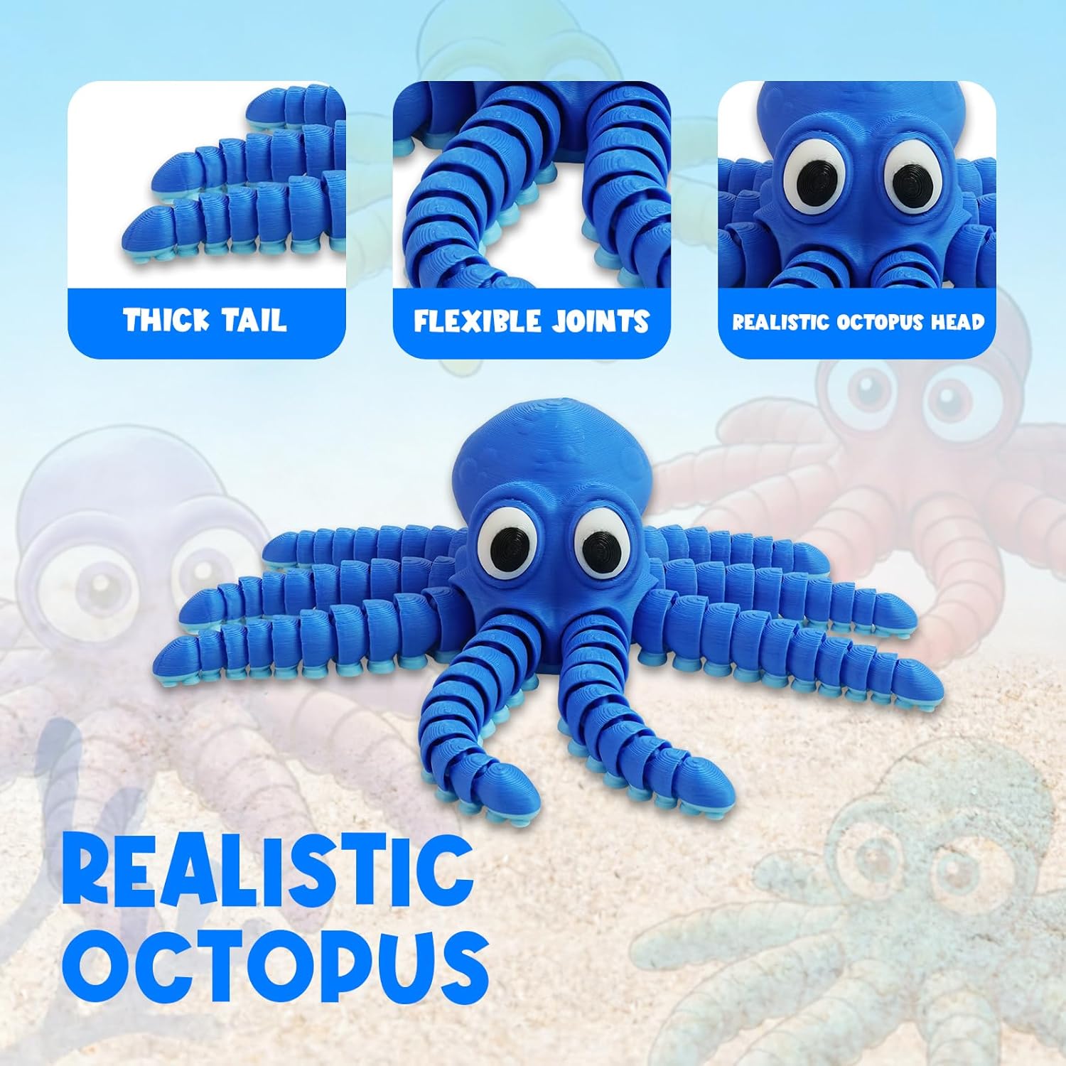 3D Printed Big-Eyed Octopus, 3D Printed Animals,3D Printed Sea Creatures for Stress Relief,Home Office Decor Executive Desk Fidget Toys (Pink)