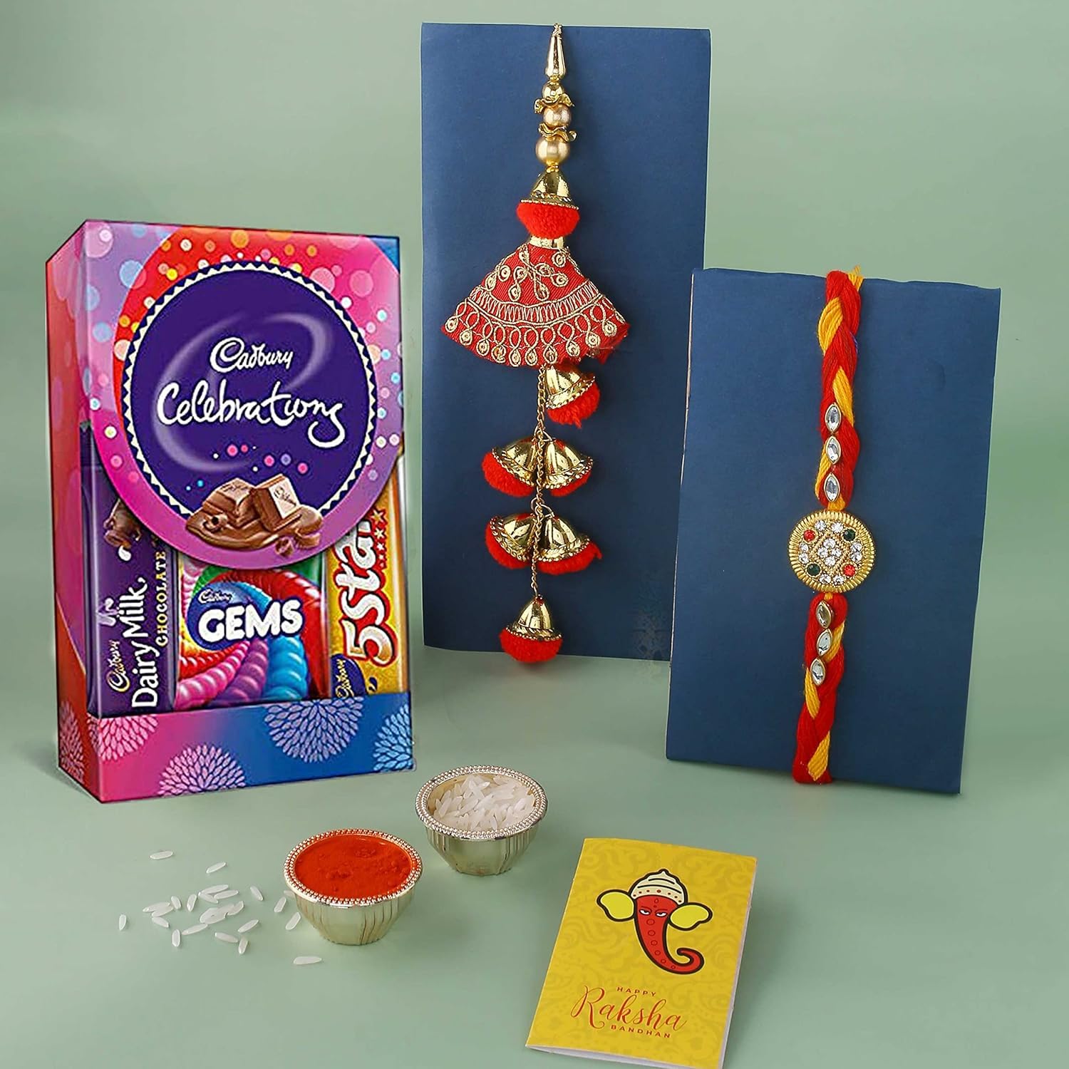 Rakhi for Brother Bhabhi with Celebration Chocolates Pack, Rakhi Gift for Bhaiya Bhabhi with Rakshabandhan Greeting Card, Stone Studded Beaded Floral Rakhi for Brother Bhabhi with Chocolate-image-15
