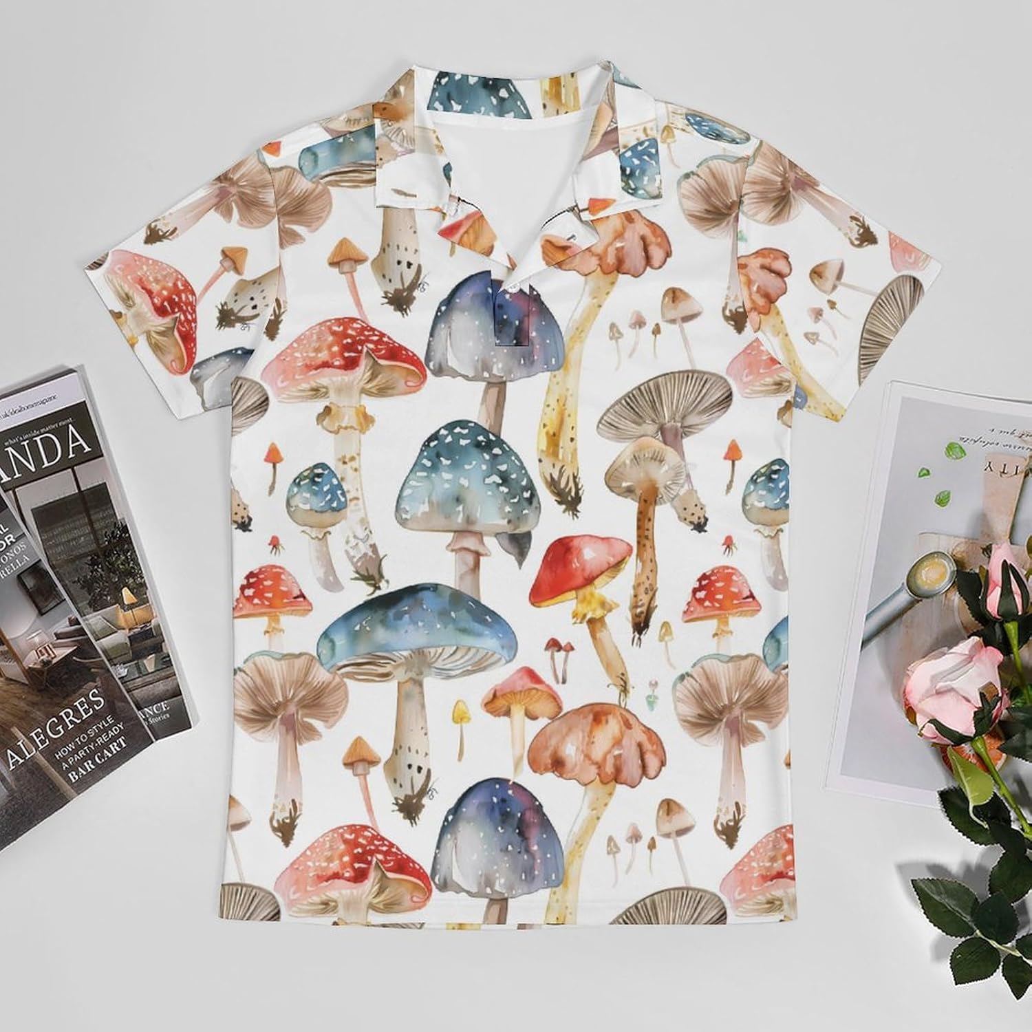 Colorful Mushrooms Watercolor Novelty Men's Short Sleeve Shirt Golf Tennis Shirts Work T-Shirt Sport Tee