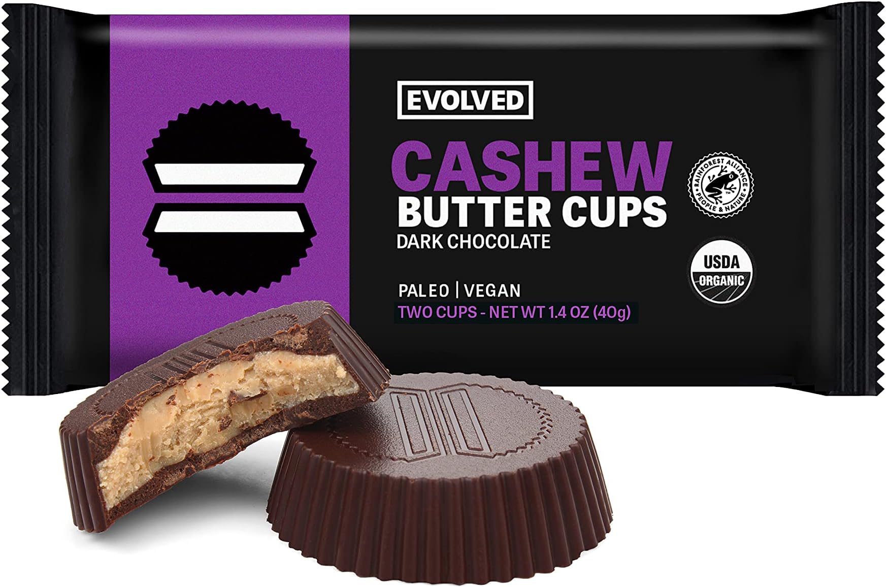 EVOLVED Chocolate Cashew Butter Cups, 1.4-oz. 2 Packs (Count of 9)