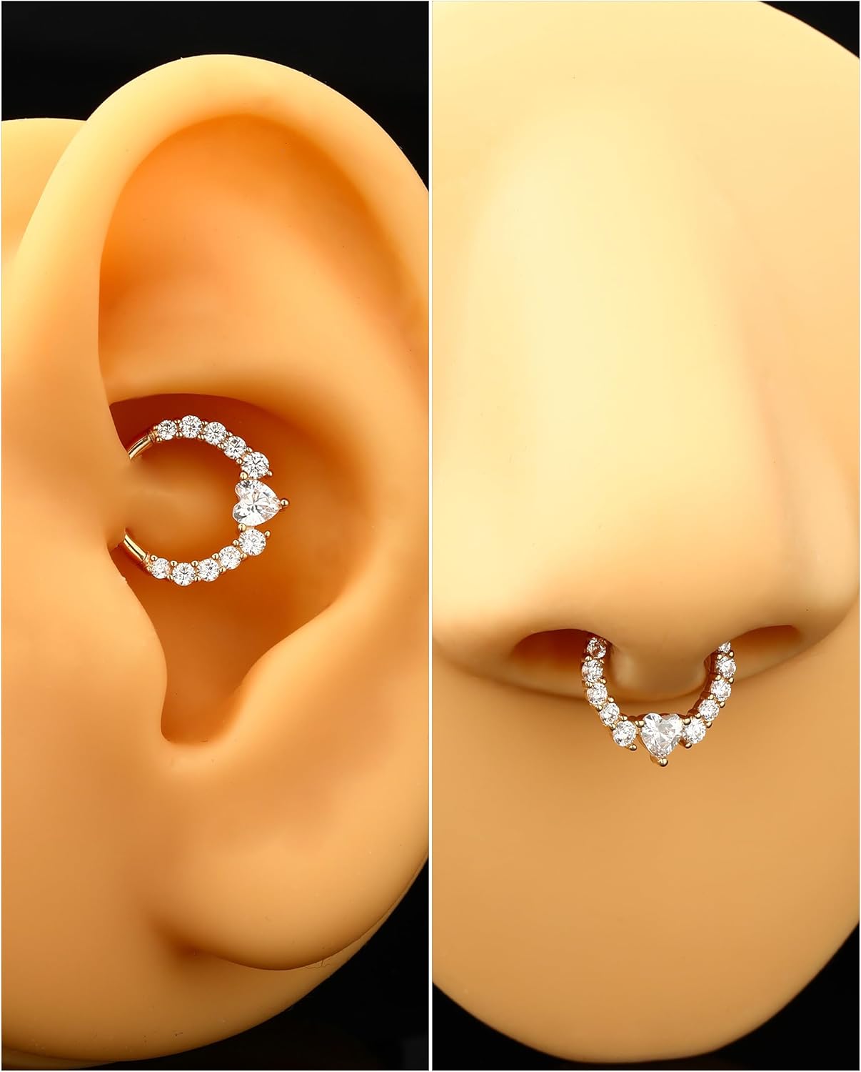 Jewseen 14K Gold Septum Rings 16g Cartilage Hoop Earrings Cubic Zirconia Diath Piercing Jewelry Heart Nose Ring Hoop Tragus Helix Earrings for Women Men - Image 6