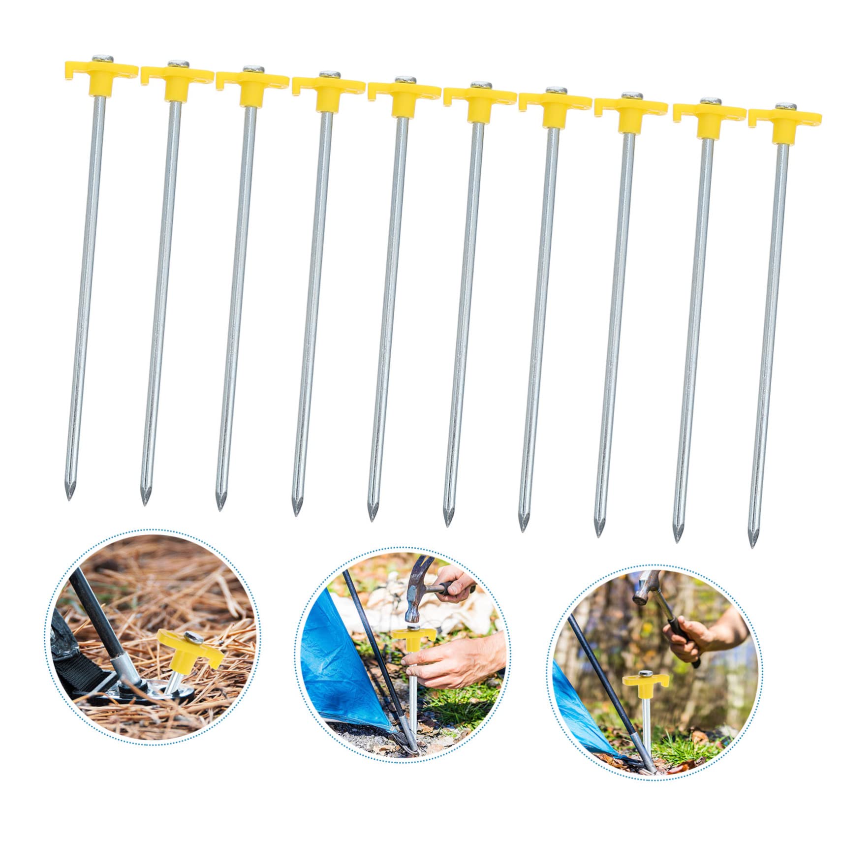 10Pièces Piquets de Tente Longs et Épais pour Camping Fixation Robuste et pour Tentes Plein Air
