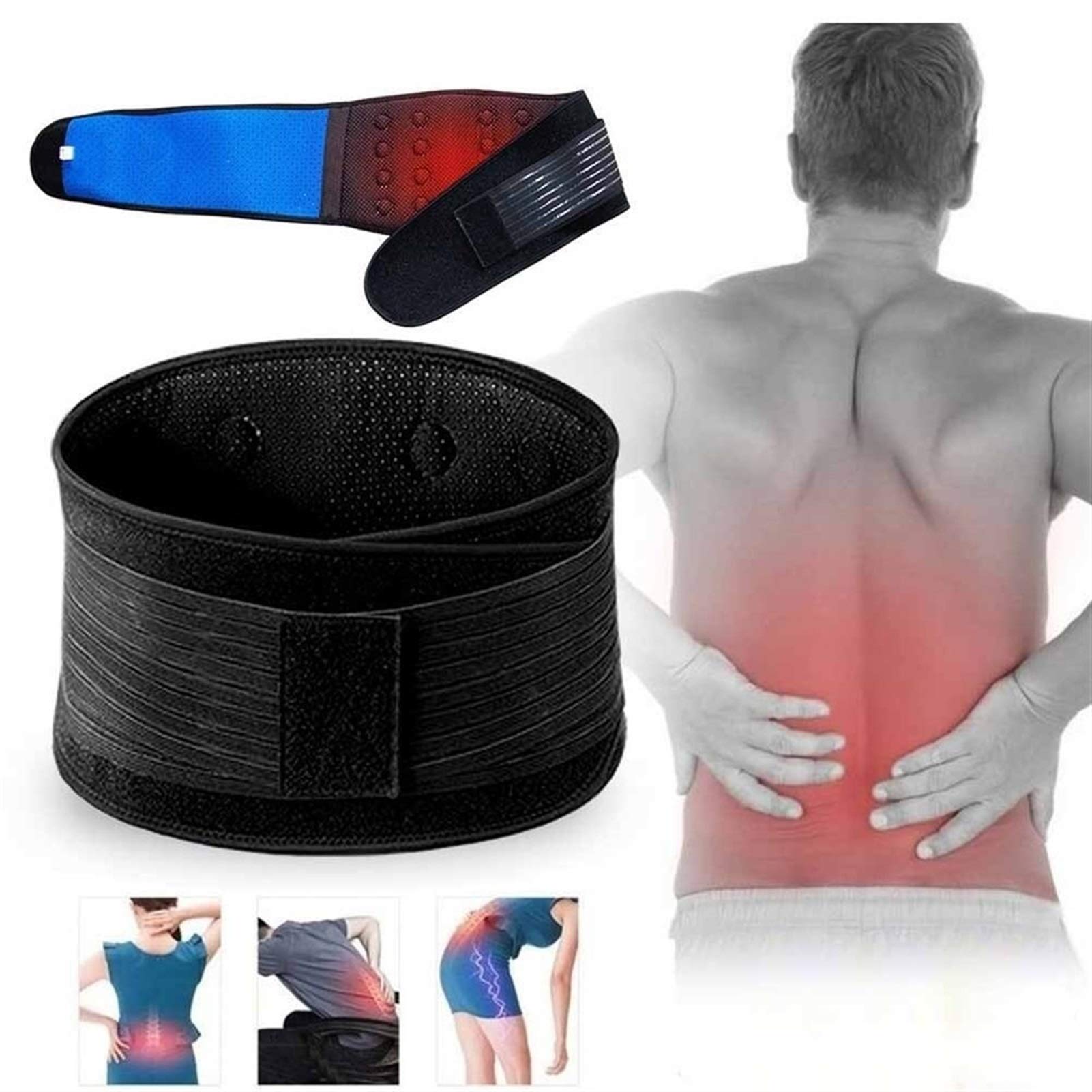 fascia di sostegno lombare, Tutore lombare Tormalina regolabile autoriscaldante Terapia magnetica Cintura di supporto for la schiena Doppia fascia Assistenza sanitaria uomo donna