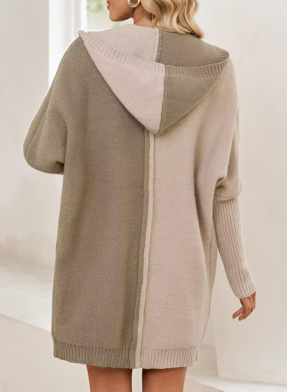 Astylish Women 2026 Fall Outfits Open Front Long Sleeve Hooded Knit Cardigan Sweaters Color Block Outwear Coats - Image 4