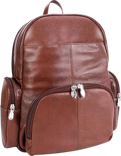 Mcklein Mochila de cuero con doble compartimento para laptop, Cumberland, piel de becerro de grano de guijarro, marrón (88364)