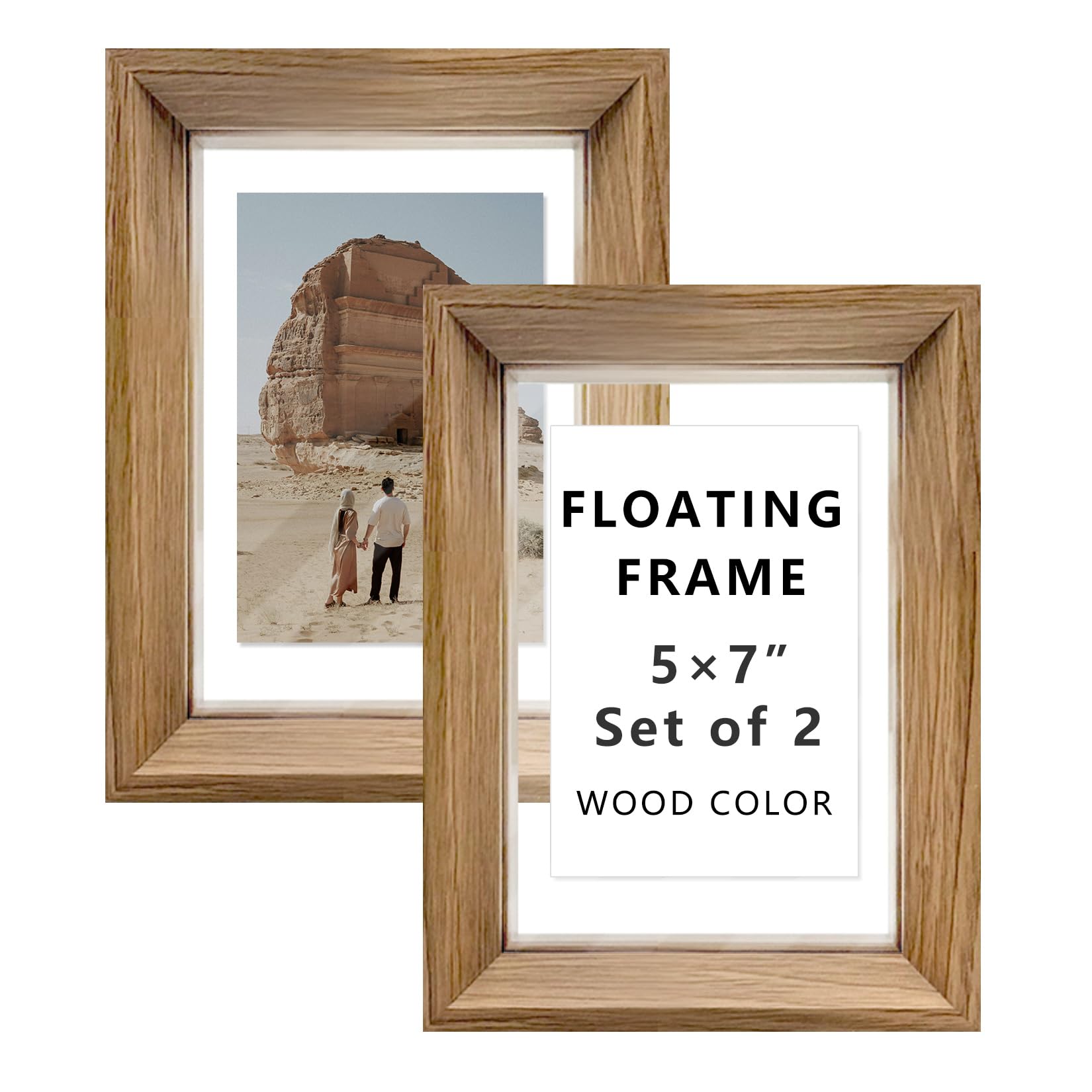 Cadre photo flottant en bois pour salon et chambre | Lot de 2 double face pour déco murale