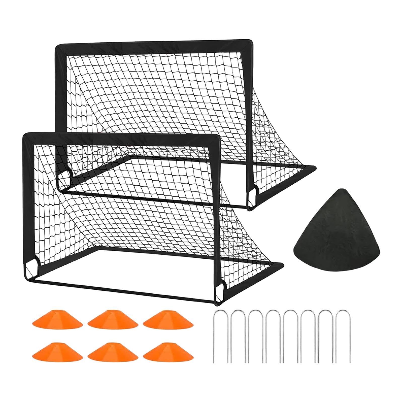 2 Piezas Portería de Fútbol Infantil Set Práctico Balón Bombilla Conos Montaje Fácil Y Bolsa Transportable Fibra de Vidrio Adecuado para