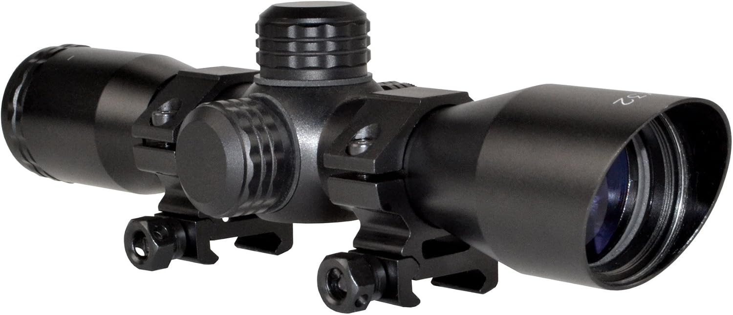 Kexuan 4x32 Crossbow Scope with Illuminated Red and Green Reticle with Caps and Picatinny Rings Mount