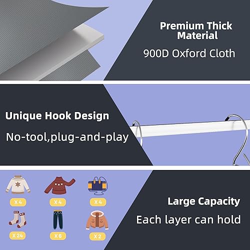 Miniatura 7 de Organizador colgante de armario de 6 estantes, 2 estantes colgantes separables de 3 estantes, almacenamiento colgante con 3 cajones extraíbles, 4
