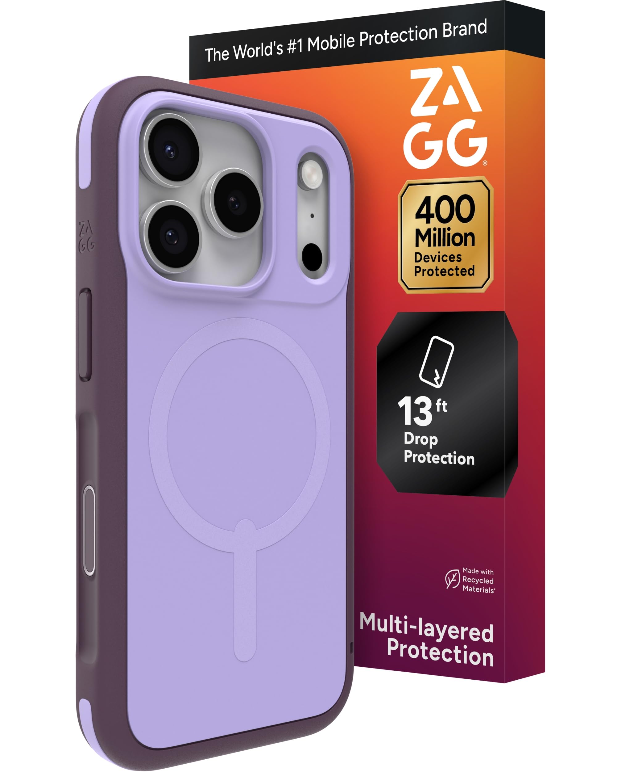 ZAGG Sedona Snap Case for iPhone 17 Pro - Purple Dusty Grape, Drop Protection (13ft/4m), Graphene-Reinforced Multi-Layer Protection, MagSafe Phone Case with Impact-Absorbing Bumpers, Slim