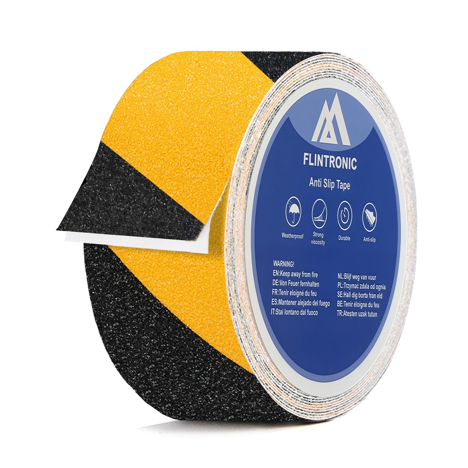 flintronic Anti Slip Tape Yellow and Black, 5CM x 5M Works Anti Slip Tape, Safety Hazard Warning Tape, High Traction Strong Grip Tape, Anti-slip Adhesive Tape for Outdoor/Indoor Stairs Floors Ramps