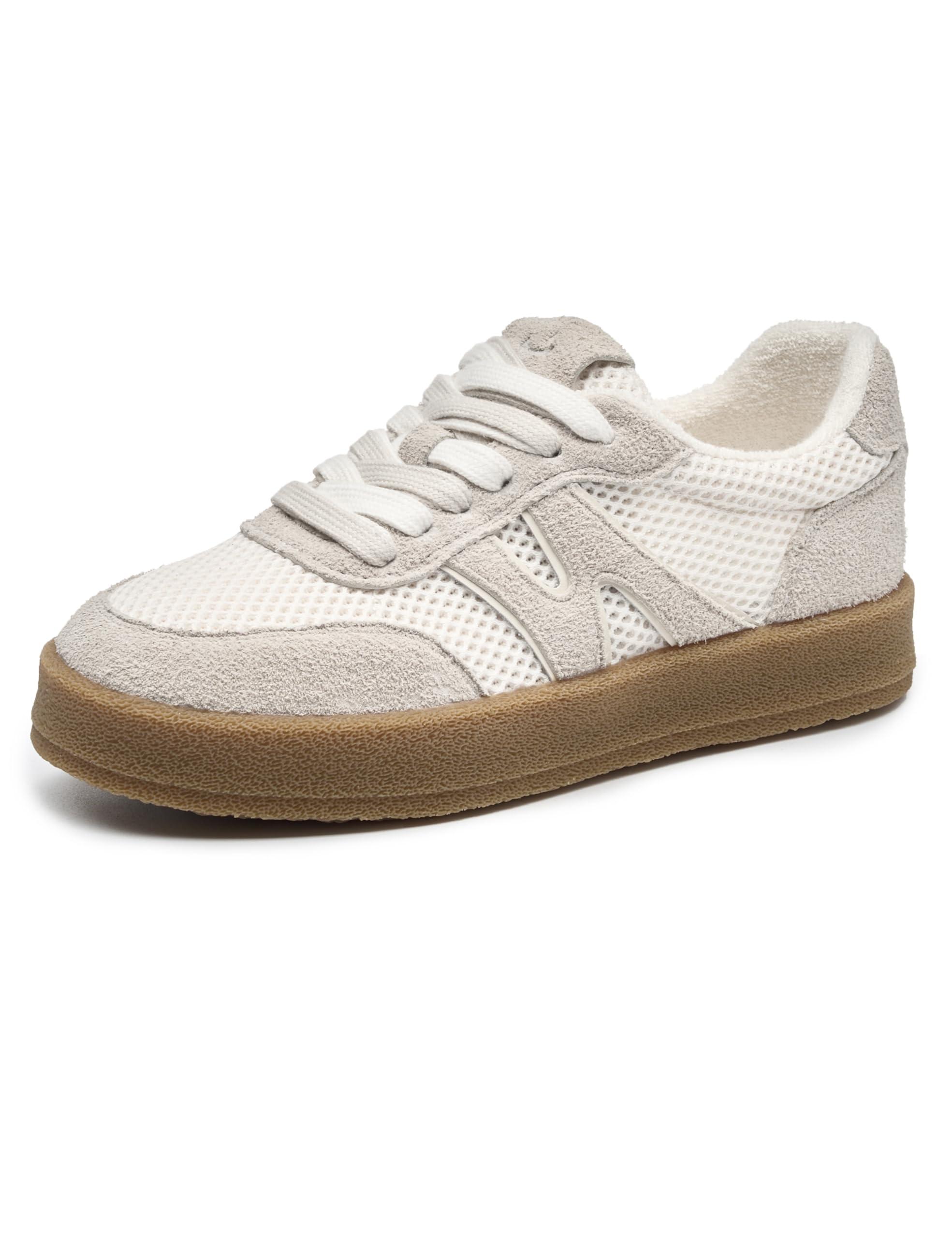 somiliss Women's Comfort Fashion Sneakers Non-Slip Walking Shoes Casual Tennis Skate Shoes | Mesh Suede Fabric,Rubber Sole,Memory Foam Insoles,Classic,Trendy Platform Sneakers,Lace-up Footwear 9 White Mesh Grey Suede