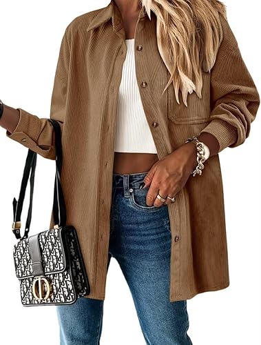 Vista 3 de Magritta Camisas de manga larga con cuello en V y botones para mujer, blusas de gran tamaño con bolsillos