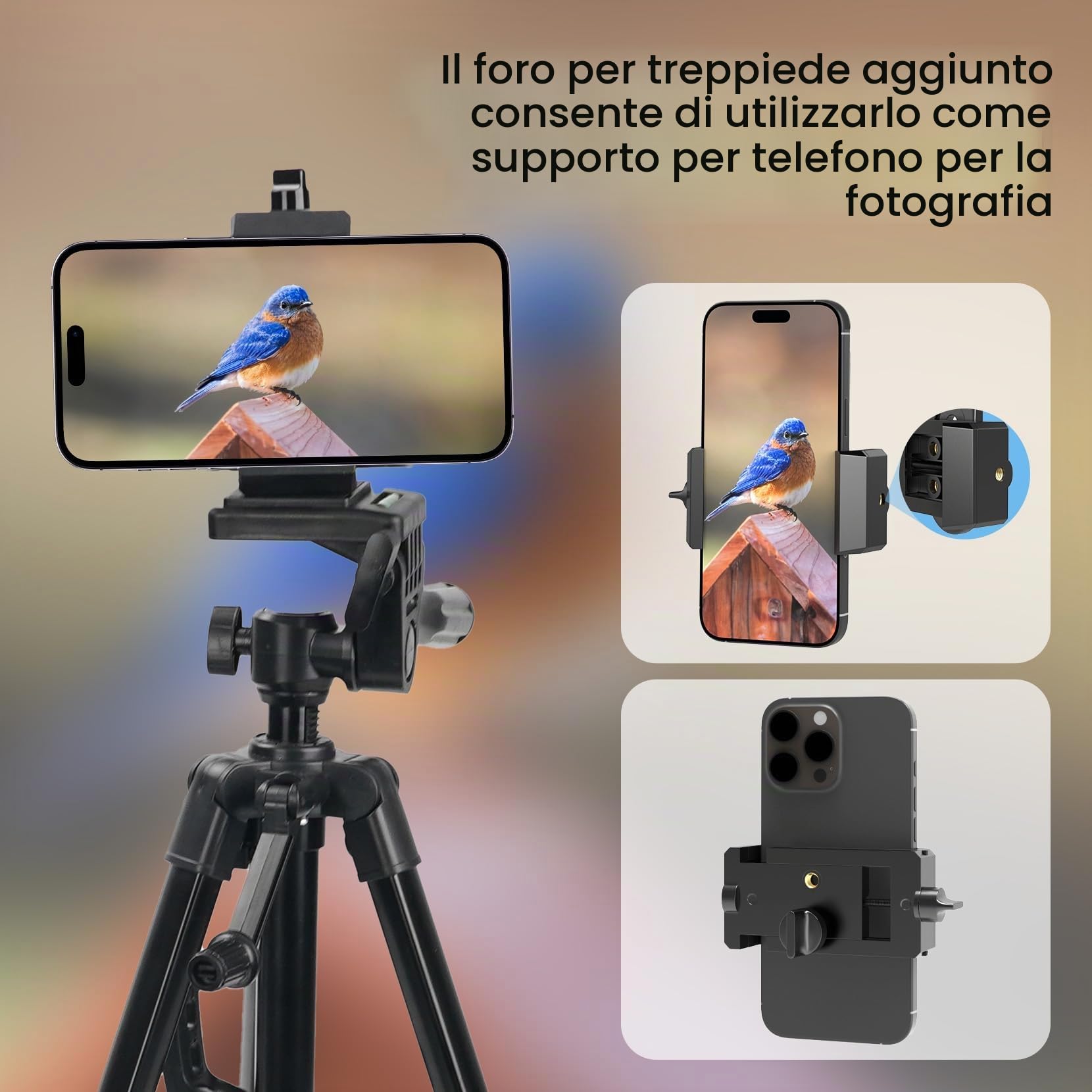 GOSKY Supporto adattatore per smartphone di dimensioni regolari, compatibile con binocoli, monoculari, telescopi, telescopi, microscopi, si adatta a quasi tutti gli smartphone sul mercato Natura e nel