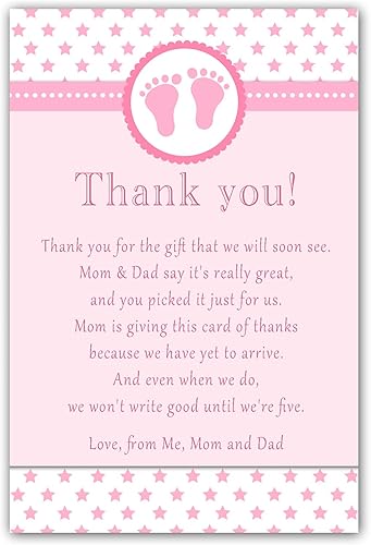 30 tarjetas de agradecimiento niña baby shower rosa estrellas y huellas papel fotográfico