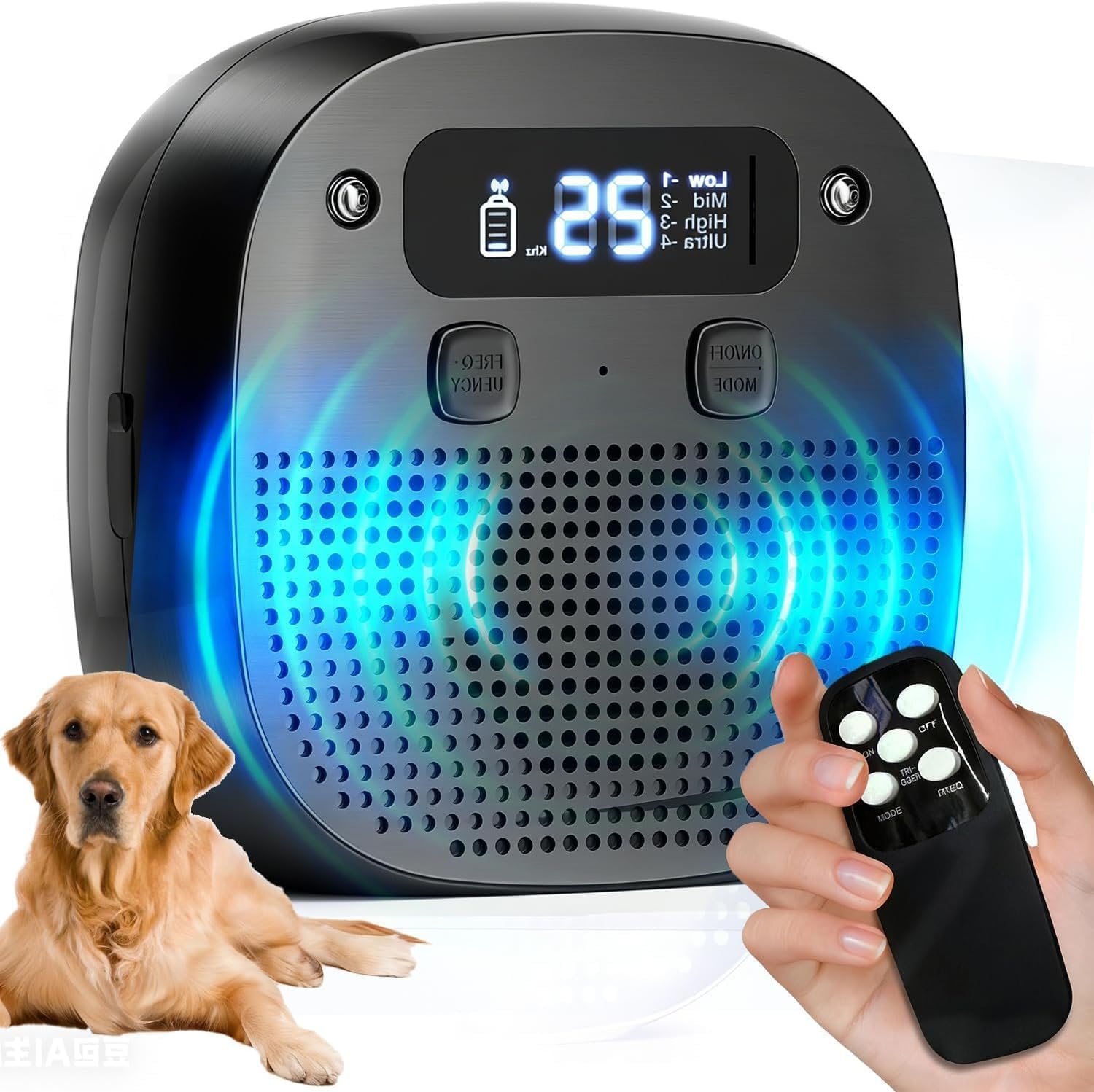 Dispositivos de control de ladridos de perros, dispositivo antiladridos para perros con control remoto, tecnología ultrasónica y de sensor, recargable, modos y frecuencias ajustables, caja de
