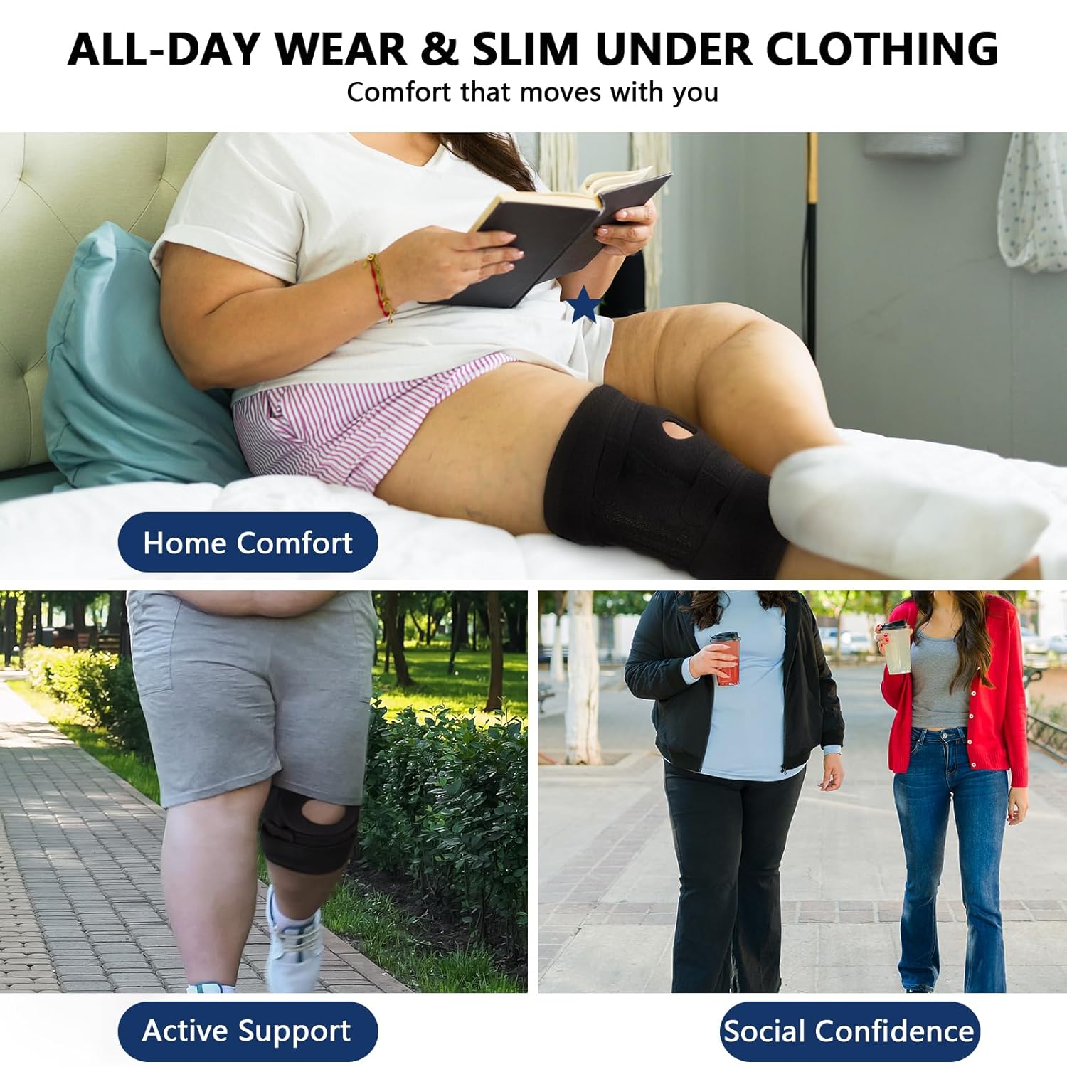 Nvorliy Knee Brace for Plus Size Men & Women (XL/2XL/3XL) - Extended Adjustable Support for Arthritis Pain & Meniscus Tear with Side Stabilizers - Designed for Obese & Plus Size Individuals