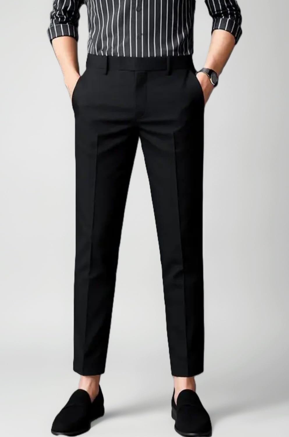 Men's Formal Dress Pants, Black, Slim Fit, Flat Front Trousers with Pockets