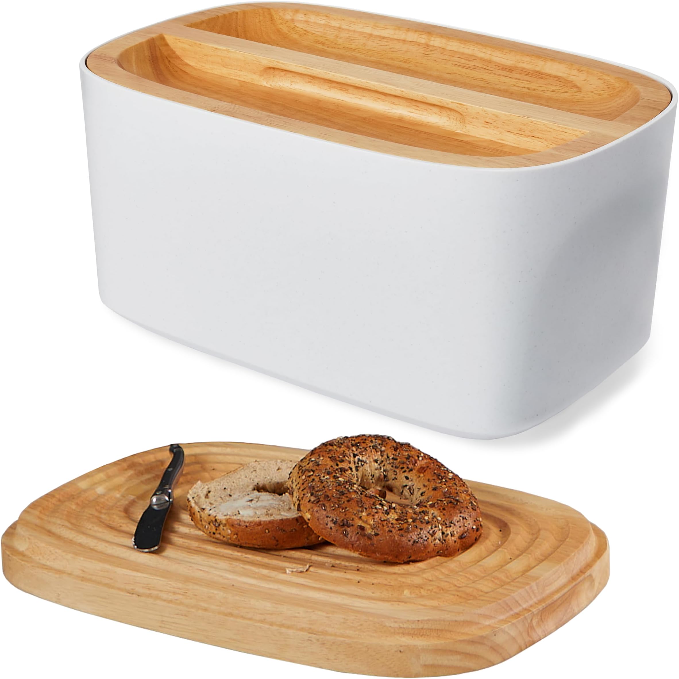 Union Large Bread Box | Fits Full Sourdough Loaves and More | Breadbox with Cutting Board | Homemade Bread Bin Storage Container | 14.25x9.25x7 in | White